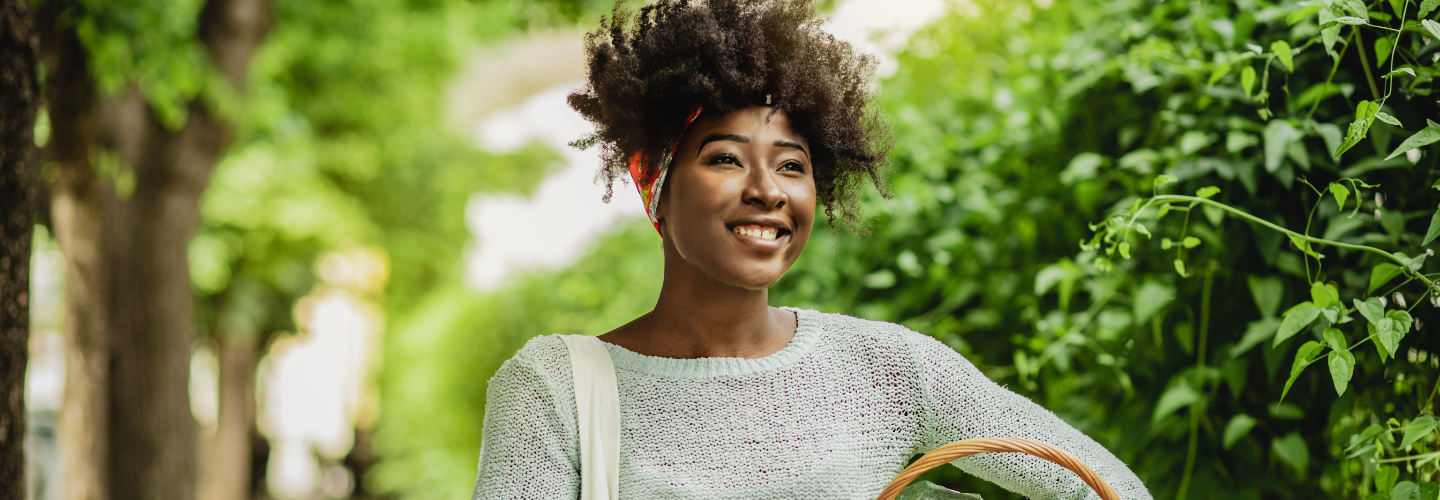 Healthy woman at farmers market