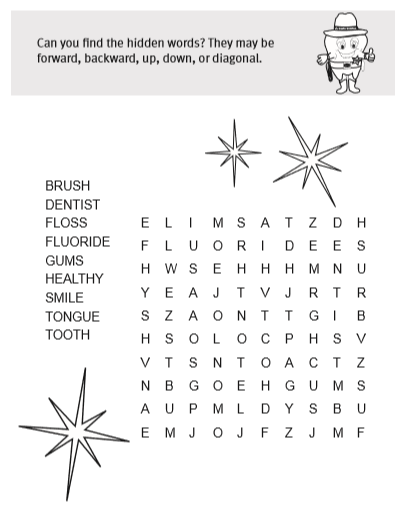 dental word search activity
